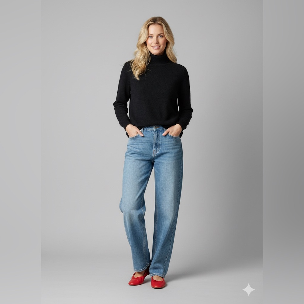 Hudson’s Bay Pure Cashmere Turtleneck Sweater – Black, Size L